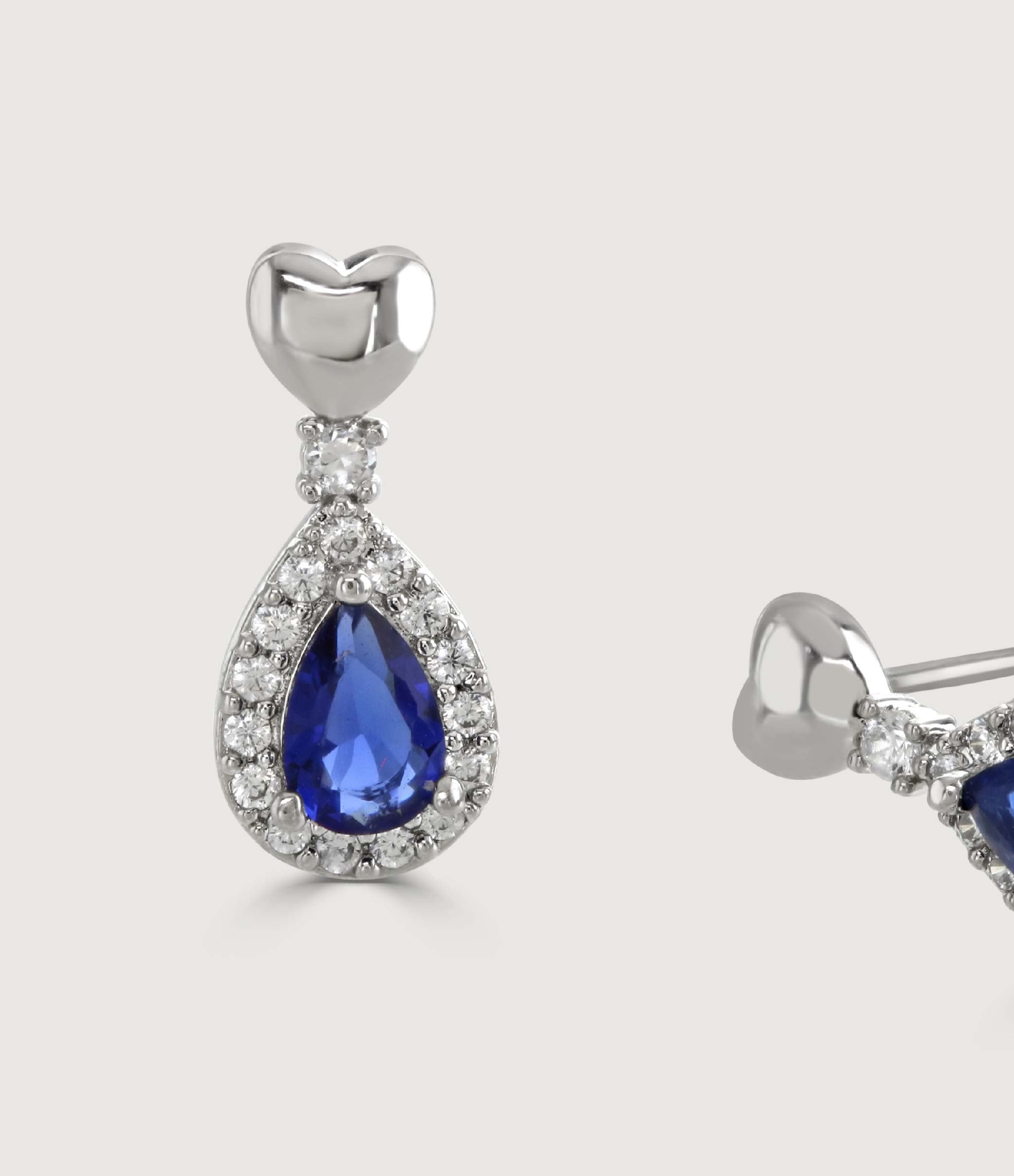 Sapphire Heart Pear-Drop Earrings