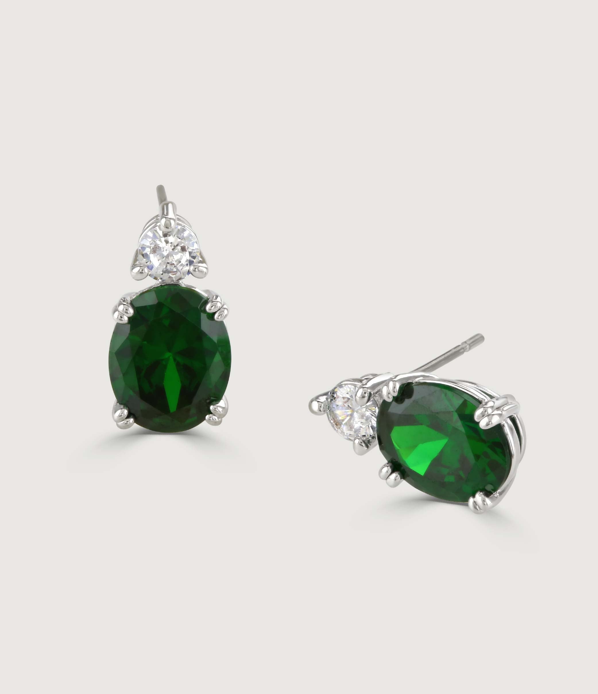 Emerald Oval Double Drop Earrings