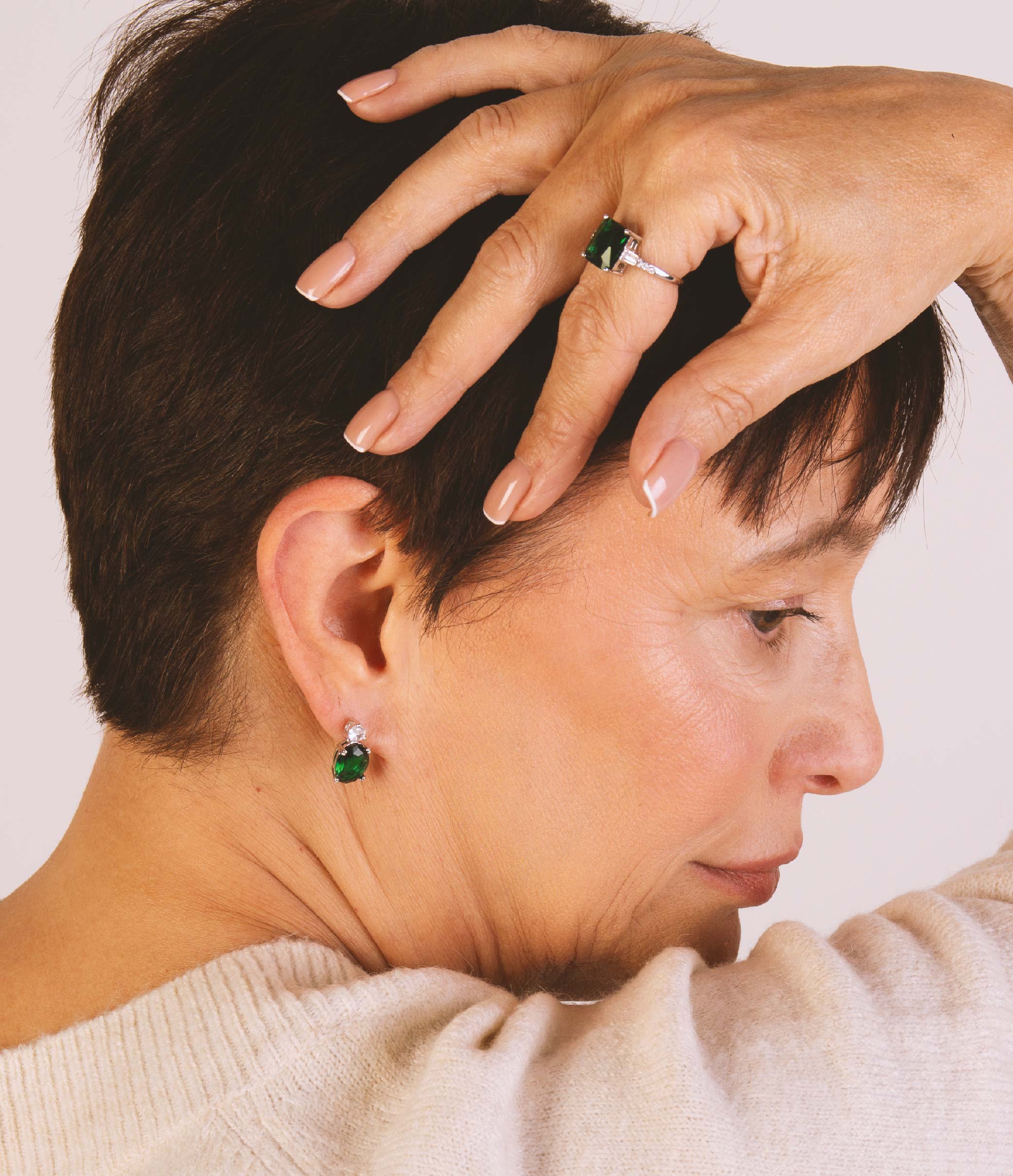 Emerald Oval Double Drop Earrings