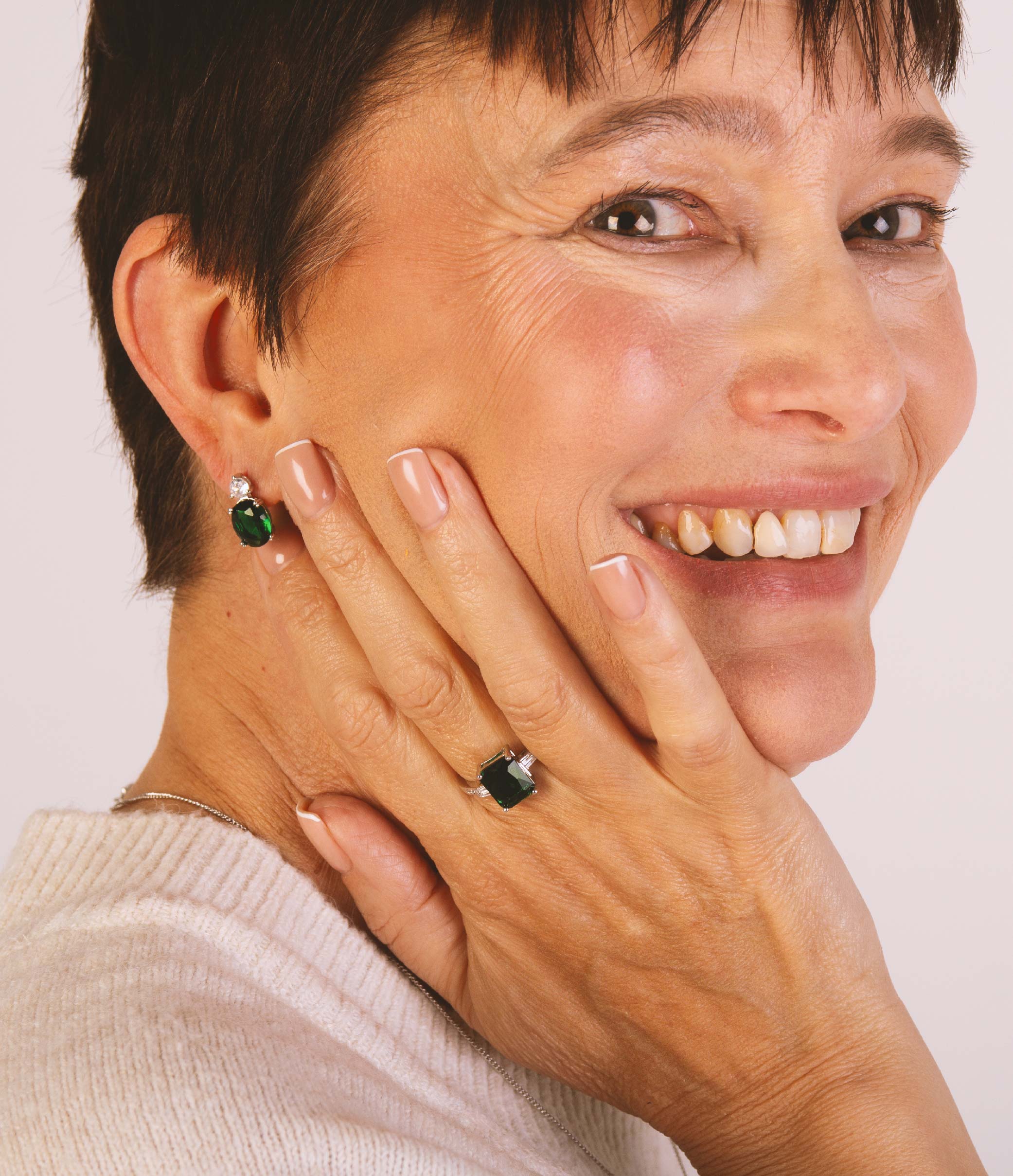 Emerald Round Double Drop Pendant